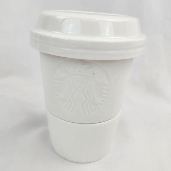 ☕️Starbucks 2012 Ivory Embossed Logo Stackable Bowls & Lid Set - Picture 6 of 12